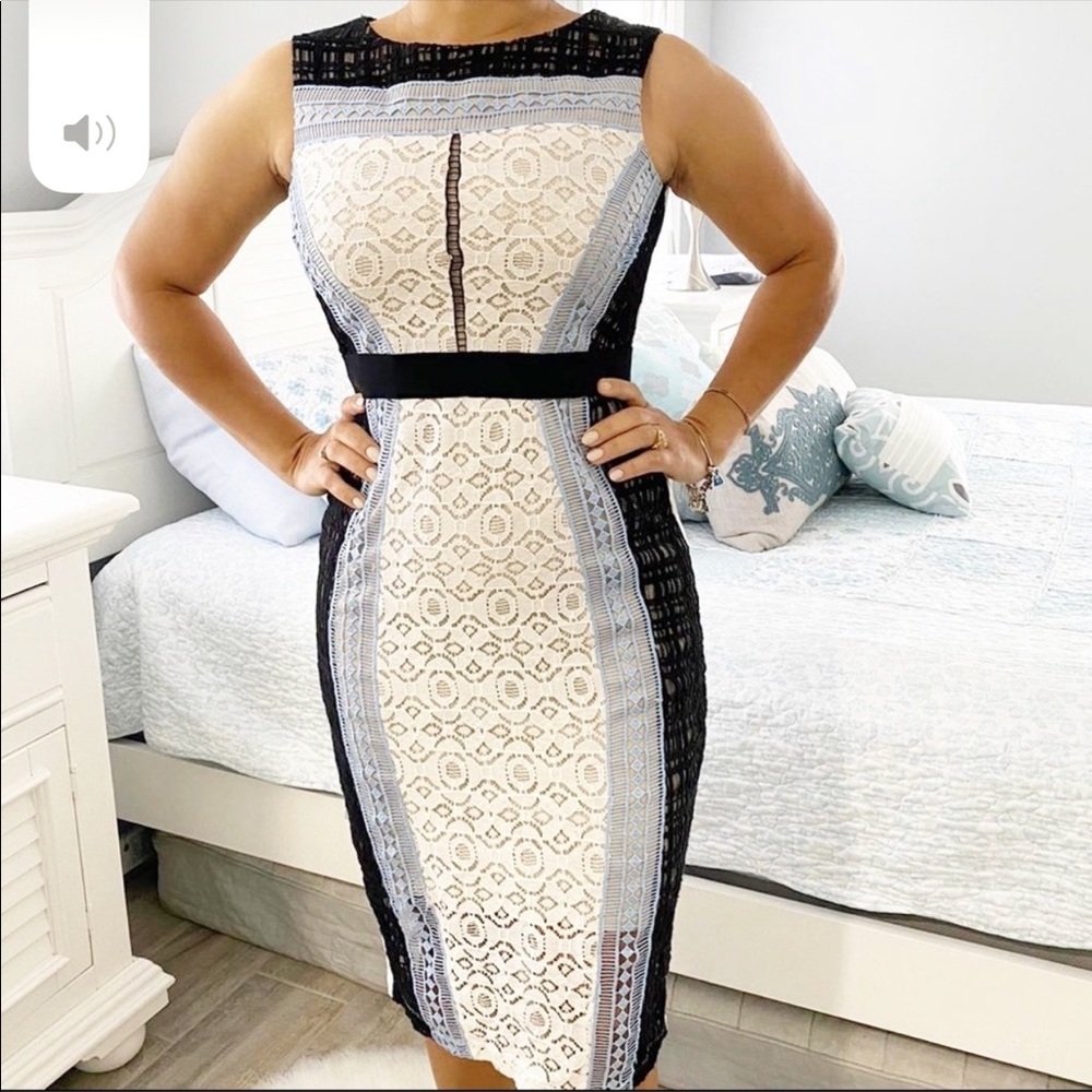 Jax Black Label Lace Blue/Black/white Dress, SZ 4